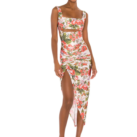 RAISA VANESSA x REVOLVE Floral Ruched Cut Out Dress 34/2/XS Luxury